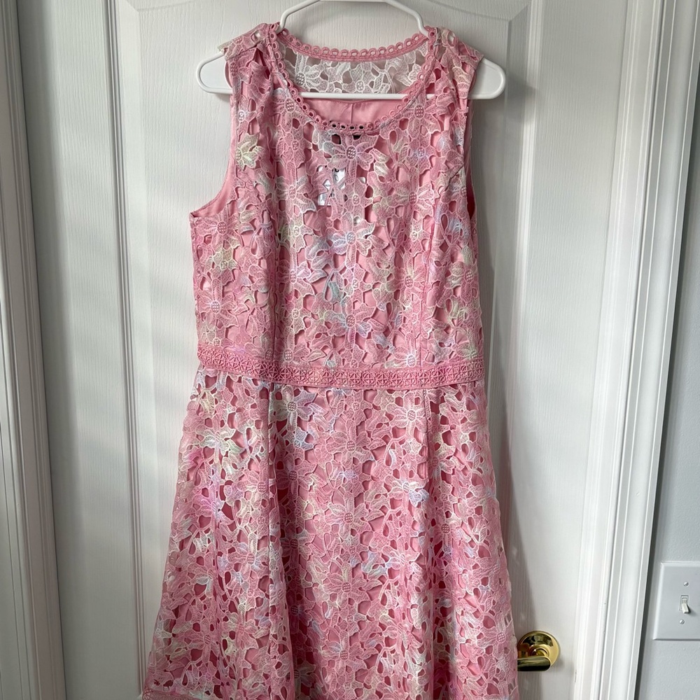 Isaac Mizrahi Women’s Pink Lace Floral Dress, Size 10 NWT